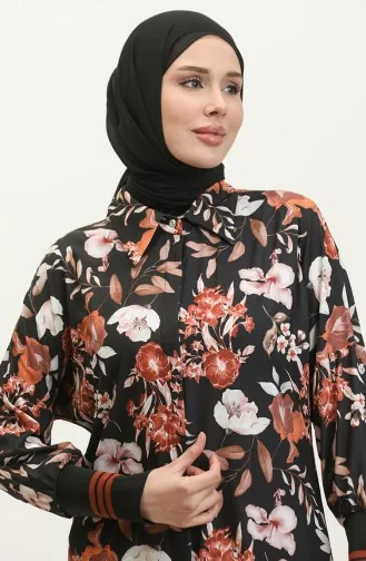 Tunique Côtelée à Motifs Floraux Noir T1677 522
