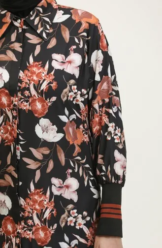 Tunique Côtelée à Motifs Floraux Noir T1677 522