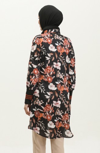 Gerippte Tunika Mit Blumenmuster Schwarz T1677 522
