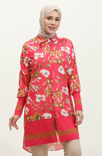 Floral Patterned Ribbed Tunic Fuchsia T1677 523