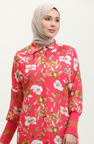 Floral Patterned Ribbed Tunic Fuchsia T1677 523