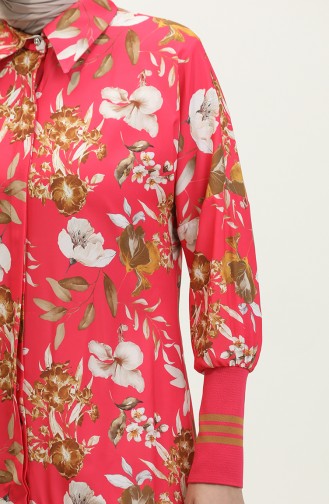 Floral Patterned Ribbed Tunic Fuchsia T1677 523