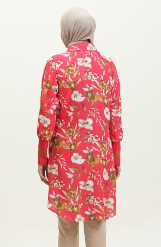 Geribde Tuniek Met Bloemenmotief Fuchsia T1677 523