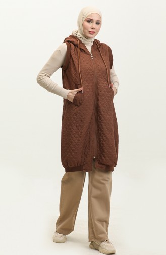 Knitted Quilted Ribbed Vest Brown Y91 507
