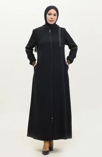 Abaya Côtelée A Fermeture Grande Taille 5064-02 Bleu Marine 5064-02