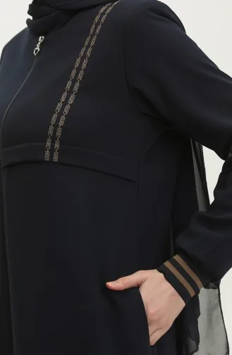 Abaya Côtelée A Fermeture Grande Taille 5064-02 Bleu Marine 5064-02