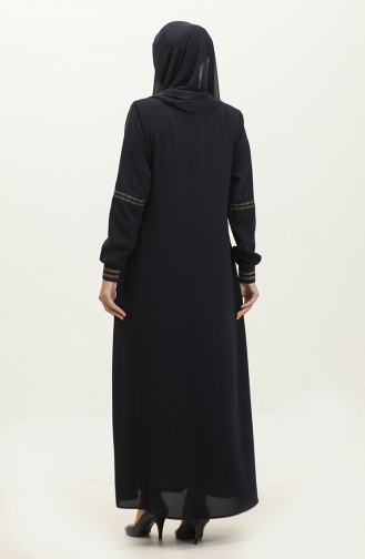 Grote Maat Geribbelde Abaya Met Ritssluiting 5064-02 Marineblauw 5064-02