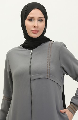Plus Size Ribbed Zippered Abaya 5064-05 Gray 5064-05