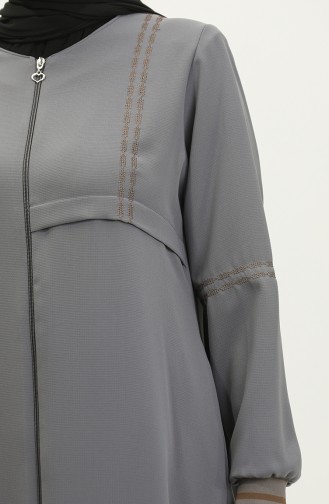 Große Gerippte Abaya Mit Reißverschluss 5064-05 Grau 5064-05