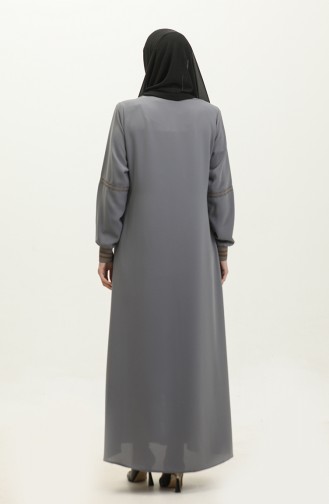 Große Gerippte Abaya Mit Reißverschluss 5064-05 Grau 5064-05