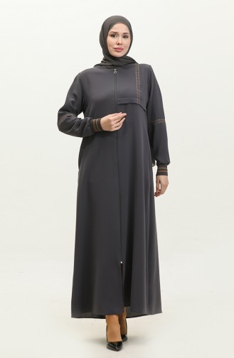 Plus Size Ribbed Zippered Abaya 5064-06 Smoke Colored 5064-06