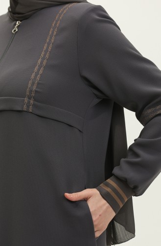 Plus Size Ribbed Zippered Abaya 5064-06 Smoke Colored 5064-06