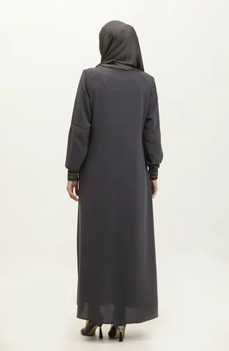 Grote Maat Geribbelde Abaya Met Ritssluiting 5064-06 Gerookt 5064-06