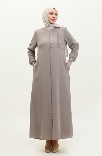 Große Gerippte Abaya Mit Reißverschluss 5064-07 Nerz 5064-07