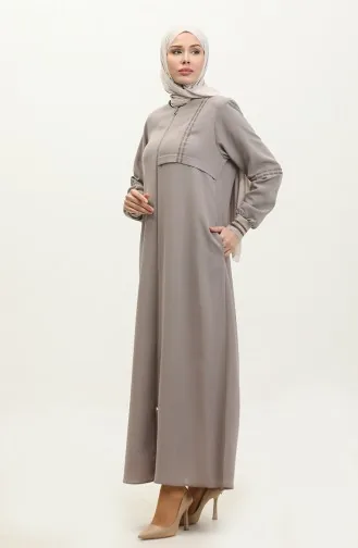 Plus Size Ribbed Zippered Abaya 5064-07 Mink 5064-07