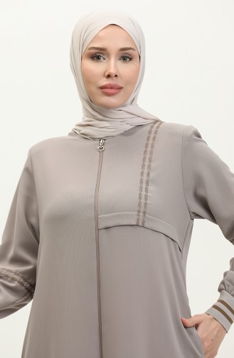 Große Gerippte Abaya Mit Reißverschluss 5064-07 Nerz 5064-07