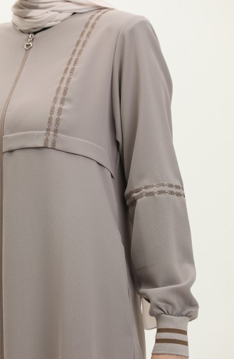 Große Gerippte Abaya Mit Reißverschluss 5064-07 Nerz 5064-07