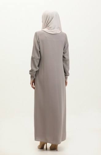 Grote Maat Geribbelde Abaya Met Ritssluiting 5064-07 Mink 5064-07