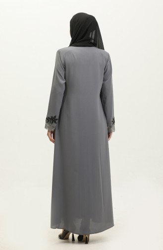 Groot Formaat Geborduurd Kant Gedetailleerd Abaya 5065-05 Grijs 5065-05