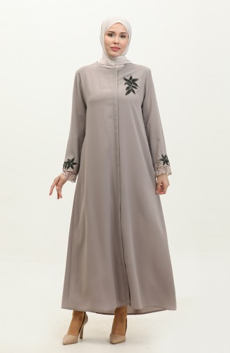 Large Size Embroidered Lace Detailed Abaya 5065-06 Mink 5065-06