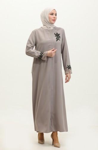 Large Size Embroidered Lace Detailed Abaya 5065-06 Mink 5065-06