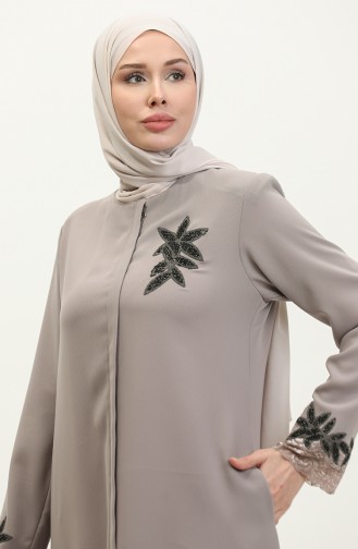 Groot Formaat Geborduurd Kant Gedetailleerde Abaya 5065-06 Mink 5065-06