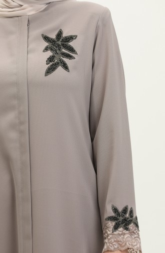 Large Size Embroidered Lace Detailed Abaya 5065-06 Mink 5065-06