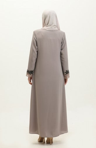 Abaya Détail Dentelle Brodée Grande Taille 5065-06 Vison 5065-06