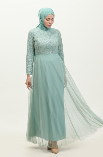 Lace Belted Evening Dress 5353A-12 Green 5353A-12