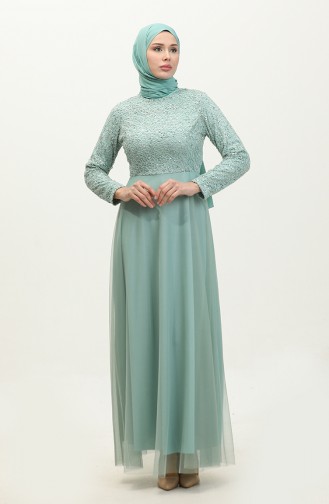 Lace Belted Evening Dress 5353A-12 Green 5353A-12