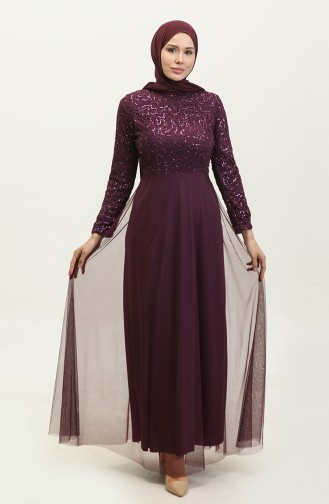 Lace Belted Evening Dress 5353A-13 Plum 5353A-13