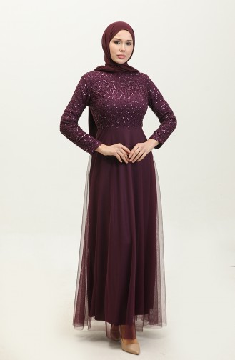 Lace Belted Evening Dress 5353A-13 Plum 5353A-13