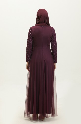 Lace Belted Evening Dress 5353A-13 Plum 5353A-13