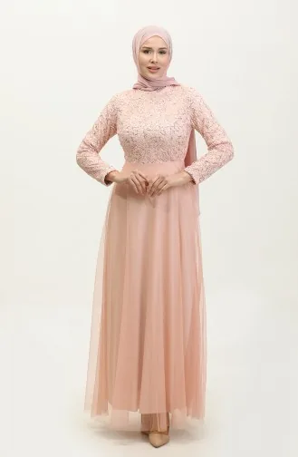 Abendkleid Mit Spitze Und Gürtel 5353A-14 Puder 5353A-14