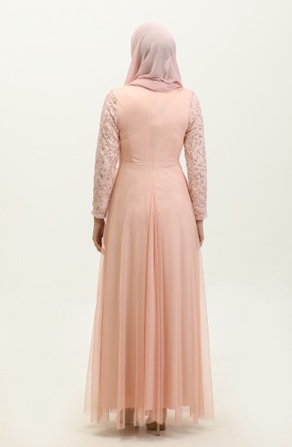 Lace Belted Evening Dress 5353A-14 Powder 5353A-14