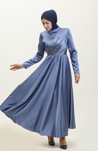 Taşlı Abiye Elbise 5762-02 İndigo