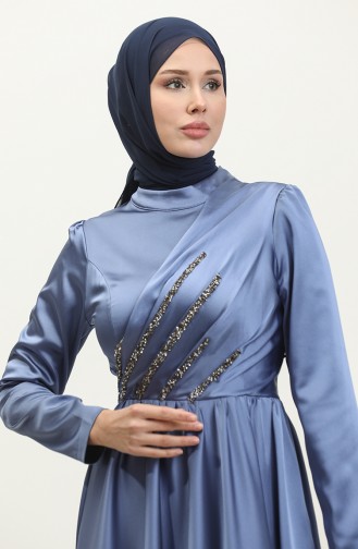 Taşlı Abiye Elbise 5762-02 İndigo