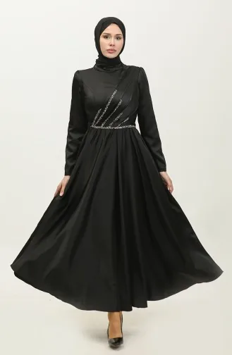 Taşlı Abiye Elbise 5762-04 Siyah