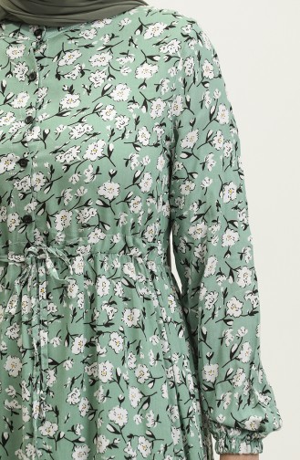Robe Viscose Froncee à Motifs Fleuris 0311-02 Vert 0311-02
