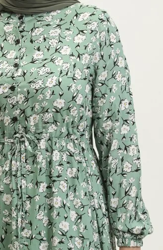 Robe Viscose Froncee à Motifs Fleuris 0311-02 Vert 0311-02