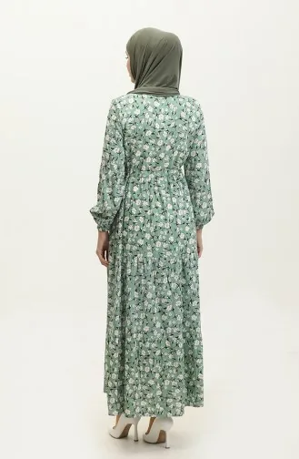 Robe Viscose Froncee à Motifs Fleuris 0311-02 Vert 0311-02