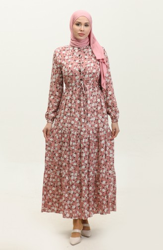 Robe Viscose à Motifs Fleurs Et Taille Froncee 0311-03 Poudre 0311-03
