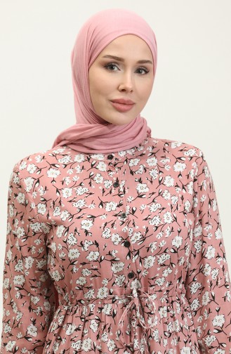 Robe Viscose à Motifs Fleurs Et Taille Froncee 0311-03 Poudre 0311-03