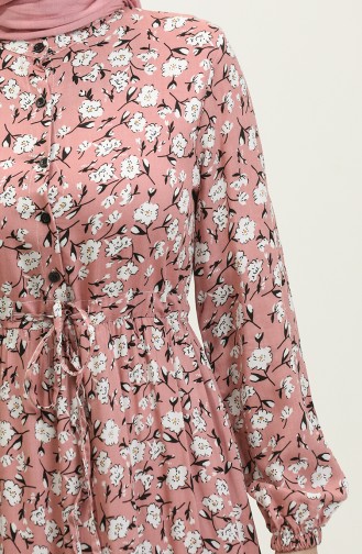 Viscose-jurk Met Bloemenpatroon En Verzamelde Taille 0311-03 Poeder 0311-03