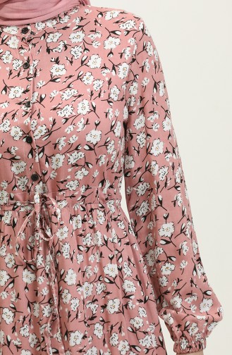 Robe Viscose à Motifs Fleurs Et Taille Froncee 0311-03 Poudre 0311-03