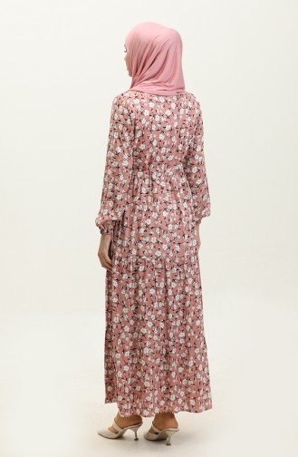 Robe Viscose à Motifs Fleurs Et Taille Froncee 0311-03 Poudre 0311-03
