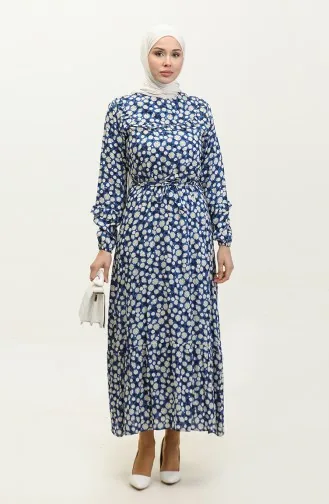 Robe Viscose A Motifs Marguerite Et Ceinturée 0312-01 Saks 0312-01