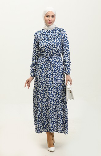 Robe Viscose A Motifs Marguerite Et Ceinturée 0312-01 Saks 0312-01