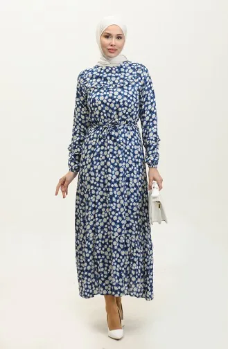 Robe Viscose A Motifs Marguerite Et Ceinturée 0312-01 Saks 0312-01