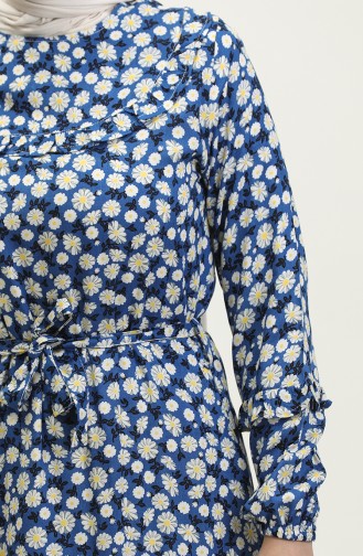 Robe Viscose A Motifs Marguerite Et Ceinturée 0312-01 Saks 0312-01